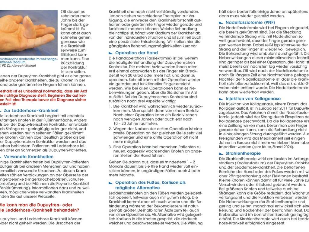Flyer DDG 2024 Seite 2 – ergänzende Informationen der Deutschen Dupuytren-Gesellschaft
