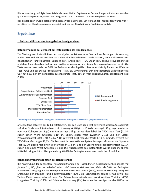 Auswertung – Umfrage zur Befundung und Behandlung von Instabilitäten des Handgelenks