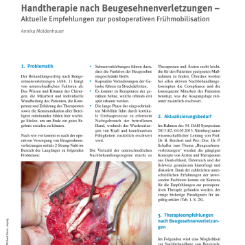 Handtherapie nach Beugesehnenverletzungen – Aktuelle Empfehlungen zur postoperativen Frühmobilisation